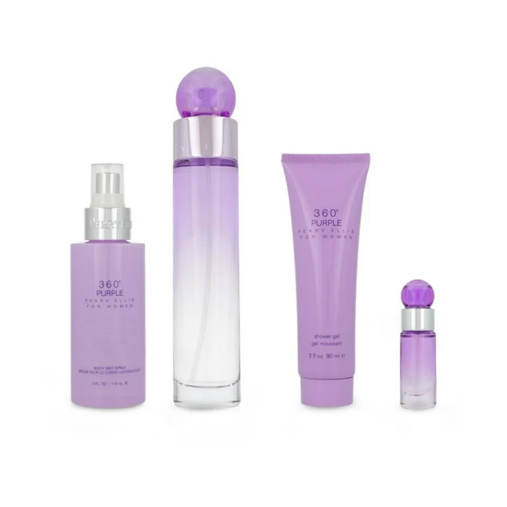 Set Perry Ellis 360° Purple Mujer EDP 100ml + Mini + Shower Gel + Body Mist Original