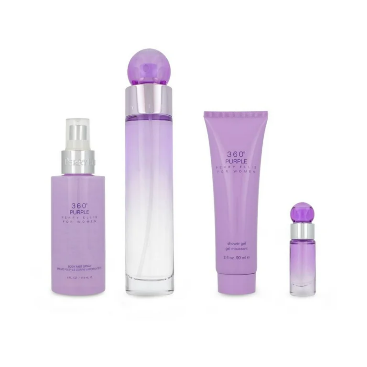 Set Perry Ellis 360° Purple Mujer EDP 100ml + Mini + Shower Gel + Body Mist Original