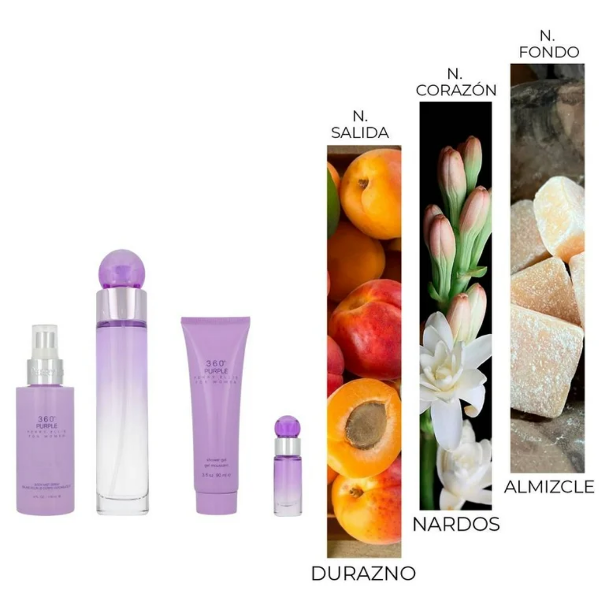 Set Perry Ellis 360° Purple Mujer EDP 100ml + Mini + Shower Gel + Body Mist Original